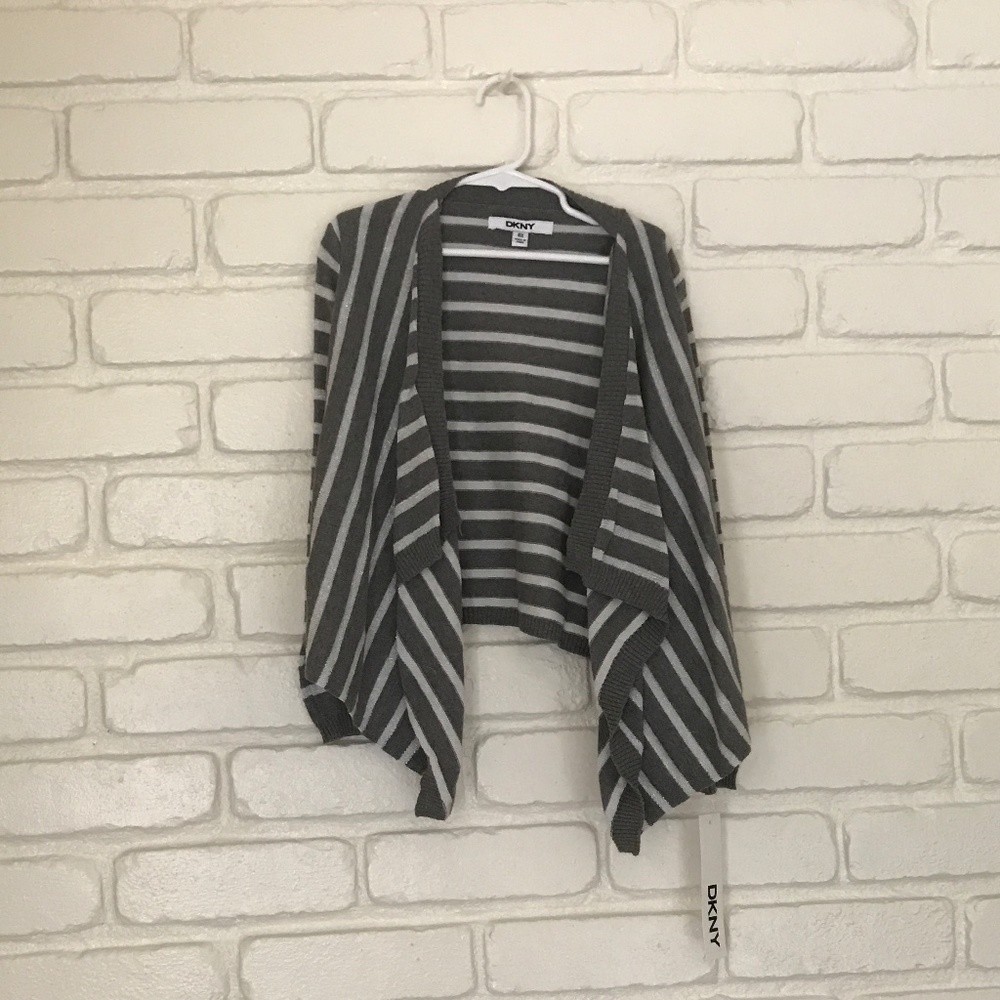 DKNY grey and white striped sweater